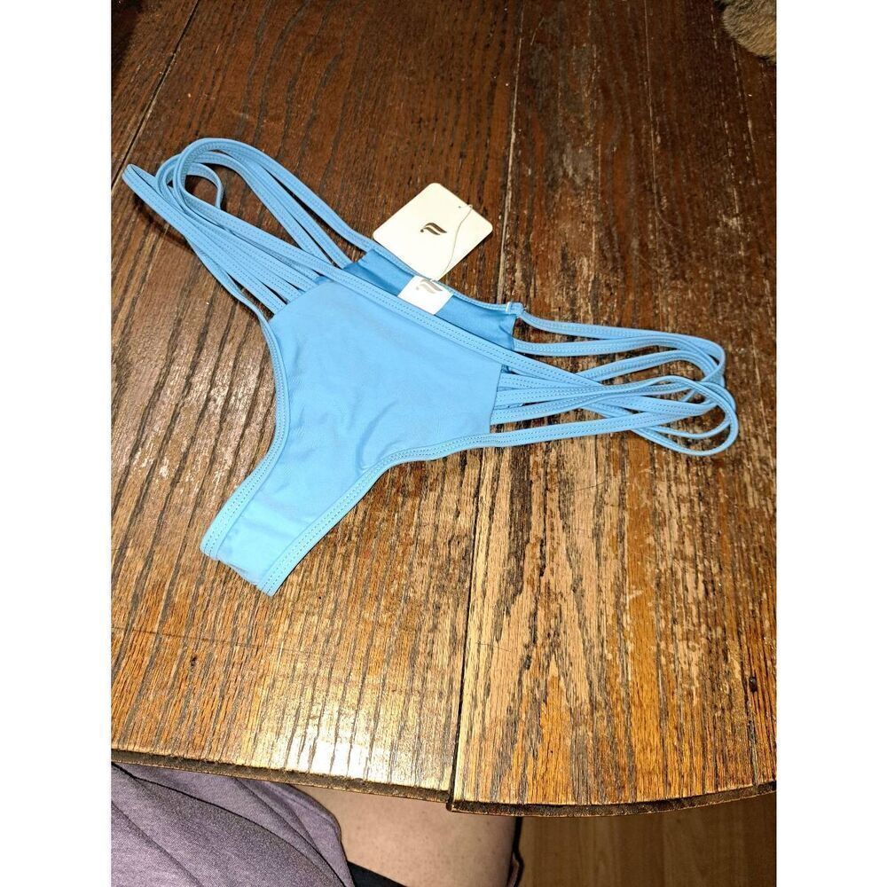 New Medium Fabletics Island Escape Blue High Waist Strappy Bikini Bottoms NWT